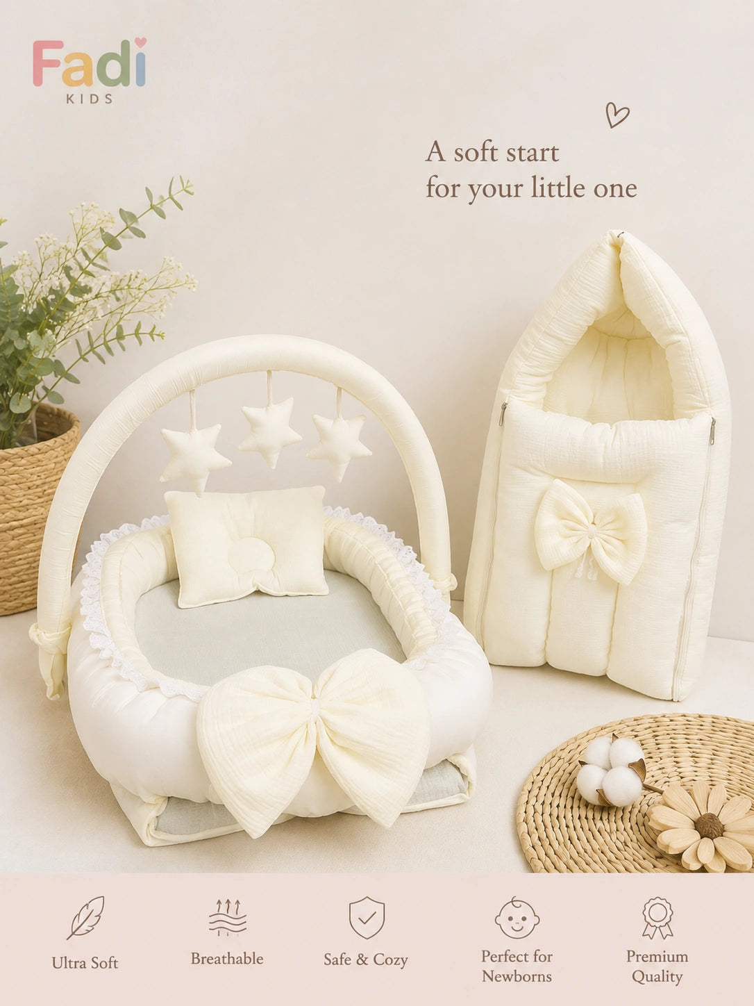 Muslin Nest Bed with Play Gym &amp; Holder